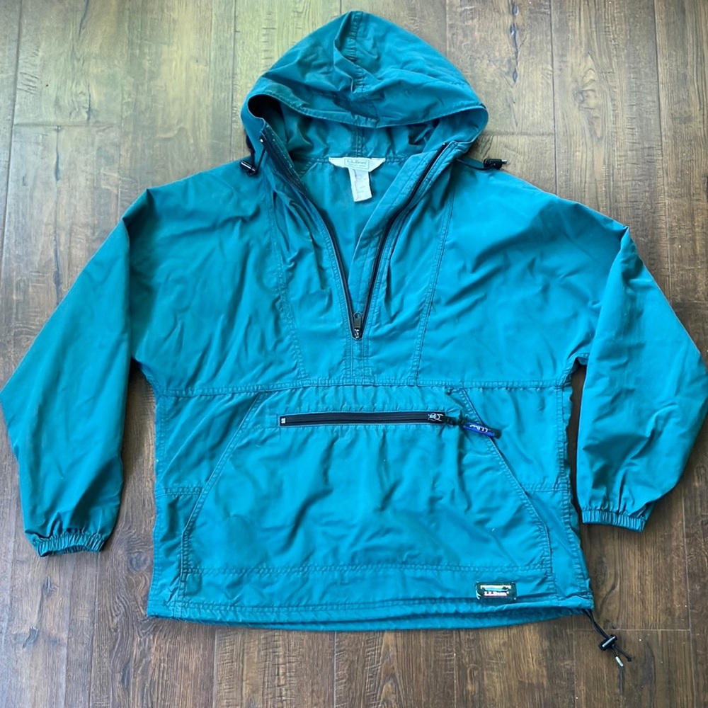 LL Bean Green Anorak Rain Jacket Size M Vintage